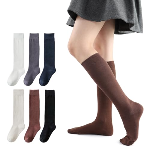 MINI PANDA 6 Pairs of Girls and Boys Knee High Socks, Soft Kids School Uniform Socks long socks