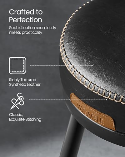 Image of VASAGLE EKHO Collection - Bar Stools Set of 2, Swivel Counter Height Bar Stools with Back, Synthetic Leather with Stitching, Mid-Century Modern, 25.6-Inch Tall Barstools, Ink Black ULBC089B01V2