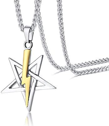 VNOX Stainless Steel Inverted Pentagram Sigil of Lucifer Pagan Occult Seal of Satan Satanic Symbol Pendant Necklace Religious Jewellery,Free Chain