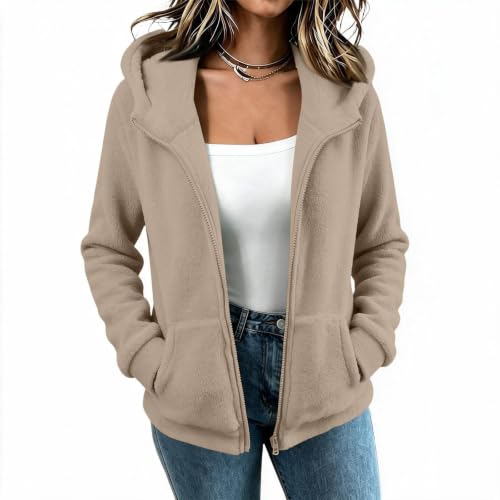 YRAETENM Womens Fleece Coat Teddy Mid‑Length Outerwear - image 4