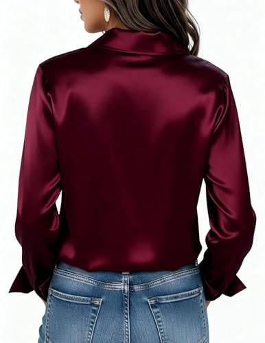 Tee shirt manches longues col V boutons style satin - 2