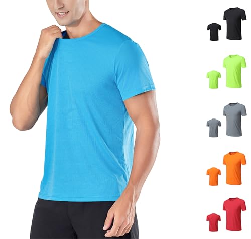 Tshirt Herren Fitness Sportshirt Kurzarm T Shirts Leicht Laufshirt Sommer Sport Tops Atmungsaktive Oberteile Kleidung Sportbekleidung Tshirts Rundhals Trainingsshirt Gym Männer T-Shirt Himmelblau M