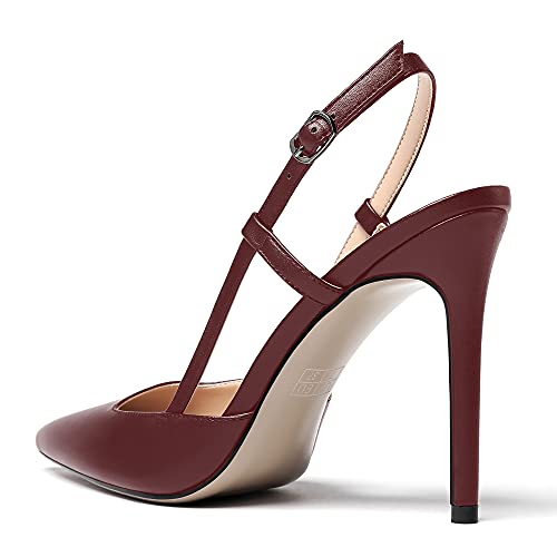 WAYDERNS Women's Buckle Matte Pointed Toe Ankle Strap Solid Slingback Stiletto High Heel Pumps Shoes 4 Inch3