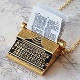 Typewriter Necklace - Gold Plated Brass Miniature Vintage Type Writer