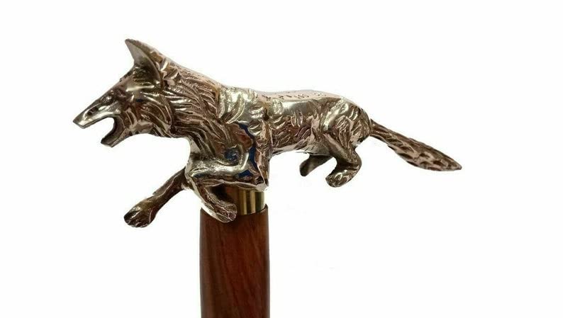 Bastone da passeggio in ottone antico con manico a volpe in stile vintage