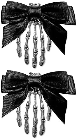 2 Pcs Halloween Skeleton Claws Hair Clips Cute Bone Hair Clip with Bowknot Women Horror Party Decoration Cosplay Costume Accessories Hairpin for Girls