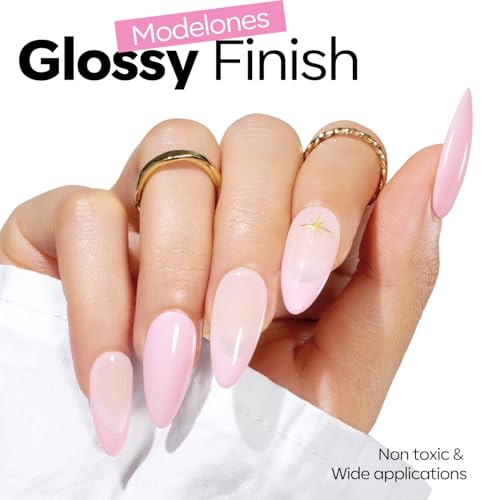 Image of modelones Pink Gel Nail Polish Light Pink Gel Polish Petal Milky Pink Nail Polish Soak Off Spring Nail Art Gel Manicure Soft Nails DIY 15 ML