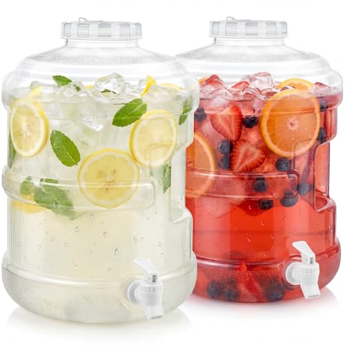 Image of 2 Pack Beverage Dispenser, Available in 3 & 5 Gallon, Large Plastic Drink Container with Spigot and Lid for Parties, Lemonade, Iced Tea, Juice & Aguas Frescas(5 Gallon)
