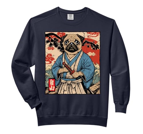 Pug Samurai Art Japanese Warrior Dog Kawaii Anime Vintage Comfort Colors Adult Sweatshirt