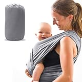 Alovez Baby Tragetuch Neugeborene, Elastisches Tragetuch Baby Neugeboren, Verstellbare Babytrage, Babytragetuch ab Geburt 3-20 kg (Grau)