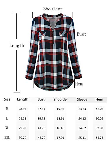 Female Sexy Deep Zip V Neck Roll Tab Sleeve Loose Office Tunic Tops Mandarin Collar Curved Hem Flattering Fit Blouses And Shirts Boutique Clothing For Women Black White Stripe Xl #TOP5