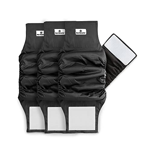 Pet Parents® Washable Belly Bands for Male Dogs (3pack) + Extendrs® of Durable Dog Diapers Male, Premium Male Dog Diapers & Dog Wraps (Large, Black) by Pet Parents - Used condition - US$26.32