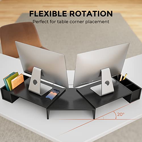 LORYERGO Dual Monitor Stand, Laptop Stand with Storage Accessories Slots, Length and Angle Adjustable, Ergonomic Viewing Height
