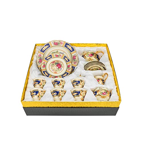 Royalty Porcelain 24-Pc Tea Cake Set 'Britten' For 6, Porcelain (Blue) #TOP5