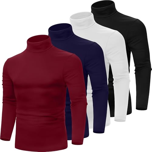 Huukeay 4 Pack Men's Turtleneck Shirts, Long Sleeve Casual Pullover Lightweight Slim Fit Knitted Sweaters Basic Soft Tops