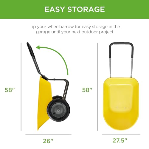 Image of Best Choice Products Dual-Wheel Home Utility Yard Wheelbarrow Garden Cart w /Built-in Stand for Lawn, Gardening, Construction - Yellow