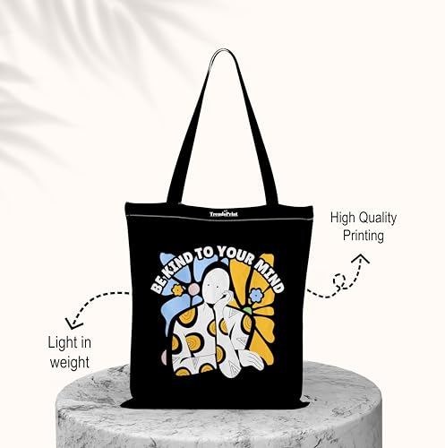 Image of TrendoPrint Canvas Tote Bags for Women with Zip, College Bag for Girls, 100% Organic Cotton Tote Bag for Shopping, Travel & Beach