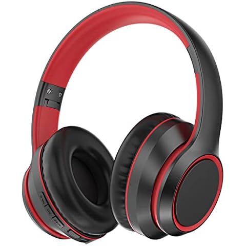 Rockpapa E8 Bluetooth Kids Headphones, Kids Wireless Headphones Over Ear, Foldable Hi-Fi Stereo, Wireless Wired Headphones with Mic for School/Tablet/PC, Include Travel Case, Black Red Cover