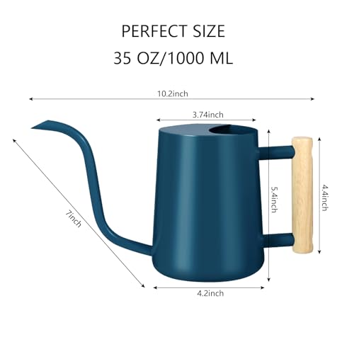 Image of Watering Can Indoor Plants, 35oz Small Stainless Steel Metal Watering Can Modern Decorative Watering Pot with Long Spout for Indoor House Plant Bonsai Garden Flowers (Dark Blue)