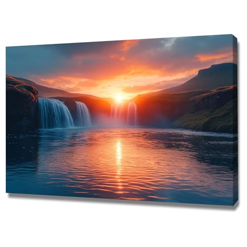 Impression sur toile cascade coucher du soleil pour déco chambre