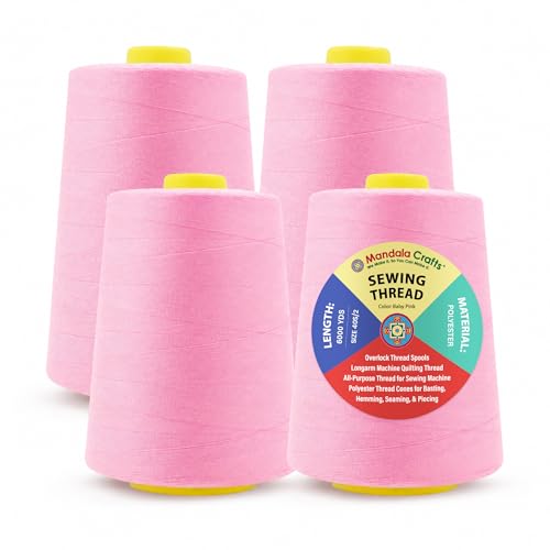 Mandala Crafts 40S/2 Light Pink Polyester 4 Pack of Serger Threads Cones