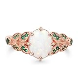 Jeulia 925 Silver Rings for Women Vintage Opal Promise Wedding Engagement Rose Gold Ring Cubic Zirconia Emerald Green Diamond Ring Ladies Rings Birthday Anniversary Valentines With Gift Box (A, T-½)