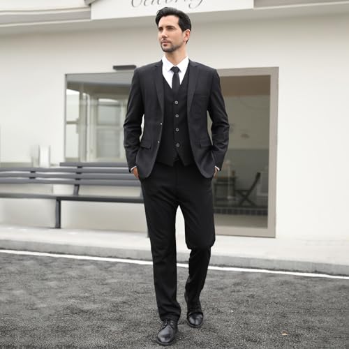 Men's Slim Fit 3 Piece Suits Set, Formal Business 2 Buttons Blazer Jacket Vest Pants with Tie & Bow Tie2