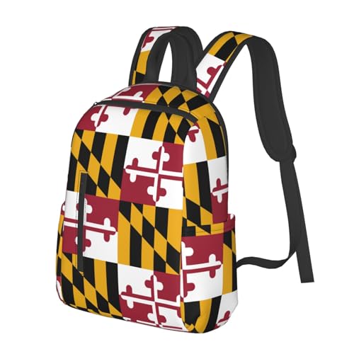 Maryland State Flag Lightweight Backpack DAY BACKPACK with Front Zipper Pockets & Side Patch Bags. Unisex BACKPACKS2
