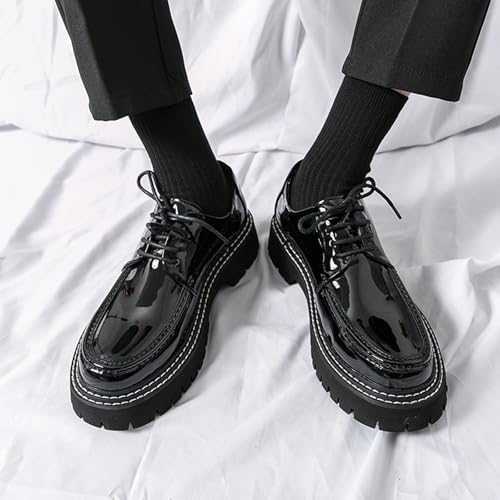 Image of Men's Patent Platform Leather Classic Oxford Shoes Round Toe Lug Sole Non-Slip Lace-Up Business Leather Shoes Fashionable Work Formal Oxfords