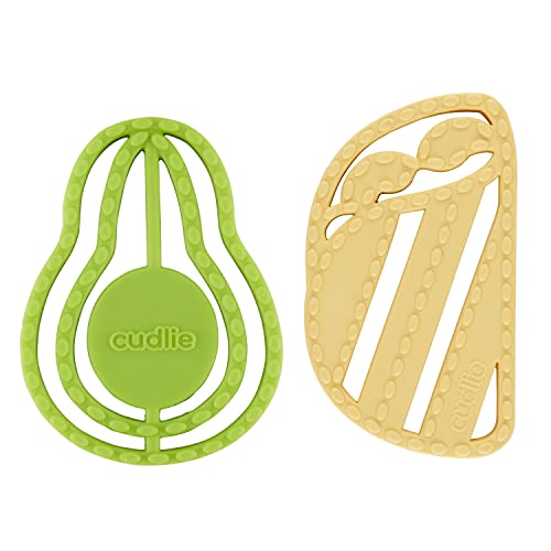 Cudlie 2-Pack Food Grade Silicone Teether - BPA Free, Fun Food Shapes for Soothing Baby's Sore Gums