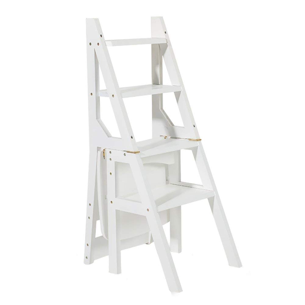 Chaise pliante échelle quatre marches en bois de bambou blanc