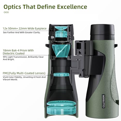 12X50 Professional HD Binoculars for Adults with Phone Adapter, High Power Binoculars with BaK4 prisms, Super Bright Lightweight & Waterproof Binocular Perfect for Bird Watching, Hunting, Stargazing by GLLYSION - Image 3