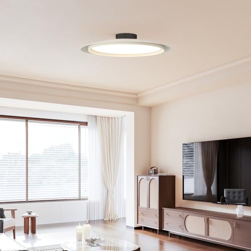 Image of BOKT Modern Round LED Close to Ceiling Light 15.7 inch White Semi Flush Mount Ceiling Light Hallway Closet Light Fixtures Dimmable Circle Ceiling Lamp for Kitchen Living Room