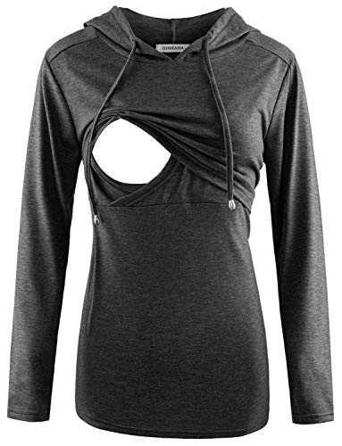 Image of GINKANA Women's Nursing Hoodie Sweatshirt Long Sleeves Breastfeeding Maternity Tops Casual Clothes