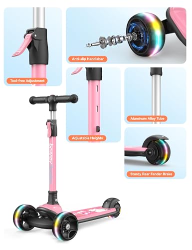 Image of besrey 3 Wheel Scooter for Kids Ages 3-10 with 4 Adjustable Height | LED Light Wheels, Foldable Toddler Scooter, Extra Deck, Lean-to-Steer Design, Sturdy and Safe