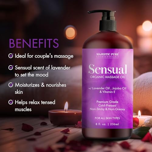 Image of MAJESTIC PURE Organic Sensual Massage Oil for Massage Therapy - Refreshing, and Relaxing - Natural Oils for Date Night with Vitamin E - for All Skin Types - Men and Women Massage Lotion- 8 fl oz
