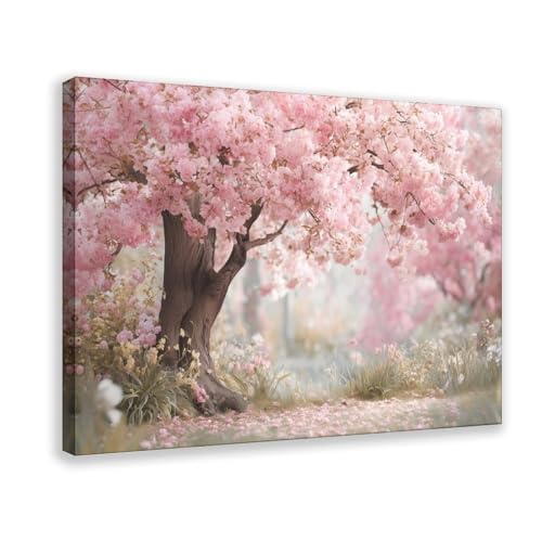 Framed Cherry Blossom Tree Wall Art Canvas Print, Soft Pink