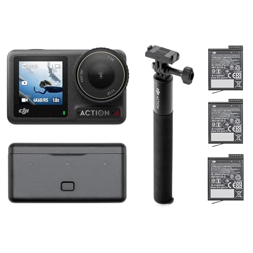 DJI Osmo Action 4 Adventure-Combo– 4K/120fps wasserdichte Kamera, 1/1,3-Zoll-Sensor, 10-Bit und D-Log M, 155°-Ultraweitwinkel-Sichtfeld, bis zu 7,5 Std. mit 3 zusätzlichen Akkus für Vlogging