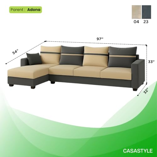 Image of CASASTYLE Wallis 5 Seater Fabric LHS L Shape Sofa Set (Beige-Dark Grey) Velvet Finish | Comfortable Sectional Sofa for Living Room