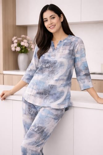 Image of Duchess Women's Viscose Cotton Rayon Printed Night Suit Top and Pajama Set