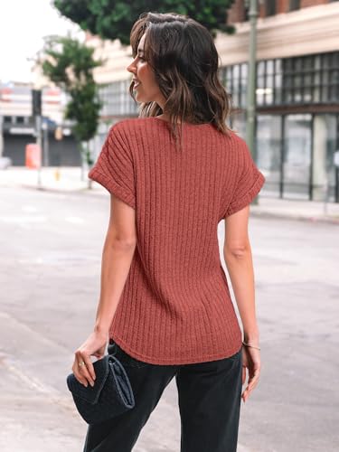 Image of AUTOMET Womens Short Sleeve Tops Fall Shirts 2026 Lightweight Sweater | Dressy Casual Blouse, Fashion Summer Clothing, Cute Spring Outfits, Business Work Tunic, Trend Boho
