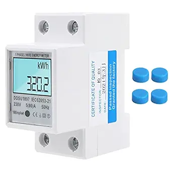Single Phase Energy Meter, Power Meter Digital with LCD Backlight for Display Current for Display Power Factor for Display Power for Display Voltage