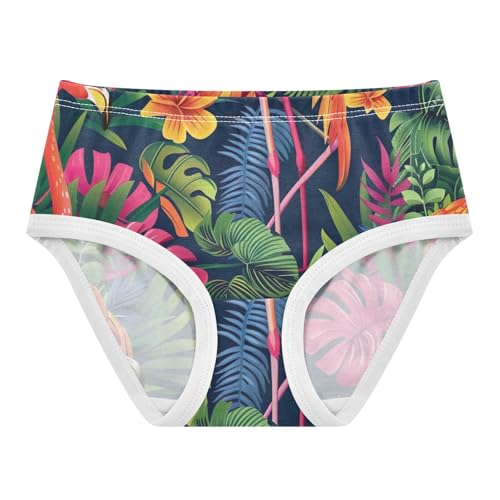 Tropical Leaves Flamingo Green Girls Panties, Toddler Panties, Cotton Underwear for Girls, 2–8 Years