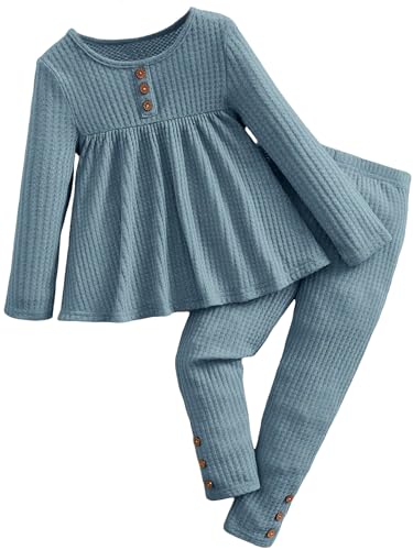 Image of Floerns Girl's long sleeve rib knit peplum tee top with pants set 2 piece outfit