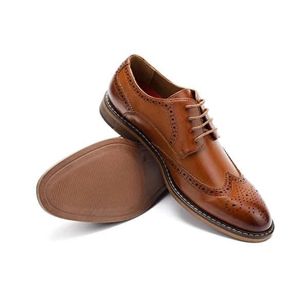 Temeshu Men's Wingtip Lace-Up Dress Shoes Casual Oxford Business Formal Shoes DS09 Brown - Image 4