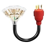 30 Amp to 15/20 Amp Locking Adapter Cord - NEMA L5-30P Male to 3X 5-20R Female with LED Indicator, 10AWG STW 3750W 125V (1.7FT) Heavy Duty Generator Power Cord, UL Safety Certification