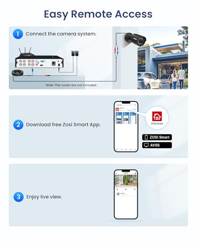 Image of ZOSI 3K Lite Home Surveillance Security Camera System with AI Human Vehicle Detection, 8CH H.265+ CCTV DVR and 8 x 2MP 1920TVL Wired Weatherproof Bullet Cameras Outdoor, 100ft Night Vision (No HDD)