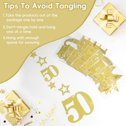 Image of Eucutur Gold 50th Birthday Decorations for Men Women, Pre-Strung Glitter Twinkle Number 50 Years Old Vintage 1976 Hanging Streamer Banner Party Supplies, Cheers 50th Birthday Anniversary Decor