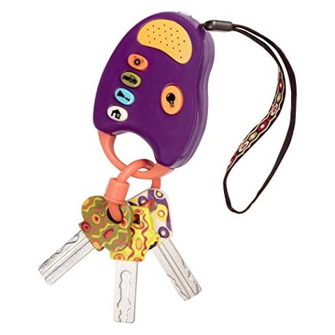B. toys – Toy Car Keys – Key Fob with Lights & Sounds – Interactive Baby Toy – Pretend Keys for Babies, Toddlers – 10 Months + – FunKeys – Purple Cover