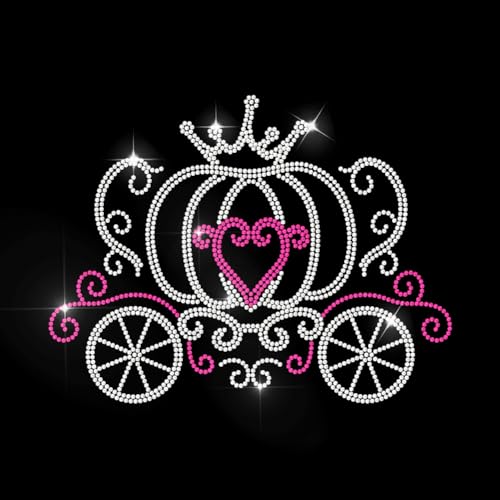 MAYJOYDIY Autocollant Thermocollant en Strass Motif Calèche Citrouille Couronne de Princesse Transfert à Chaud Patch Thermocollant Conte Fées pour T Shirt...